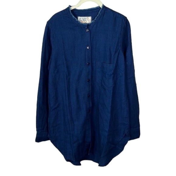 Free People X Sandrine Rose Denim Long Sleeve Mandarin Collar Top Size XS - Picture 3 of 11